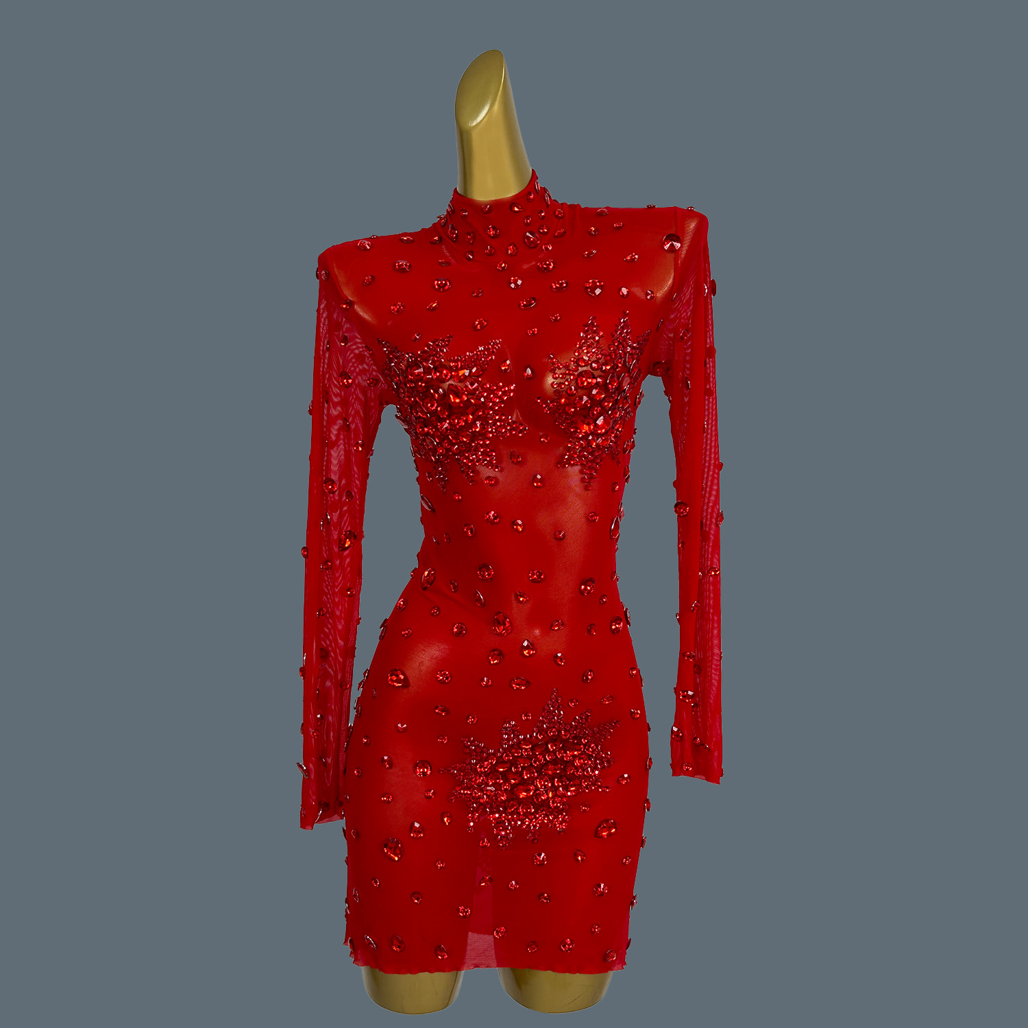 Sparkly Rhinestone Club Party Dress - Strass rossi Sexy di lusso Sparkly