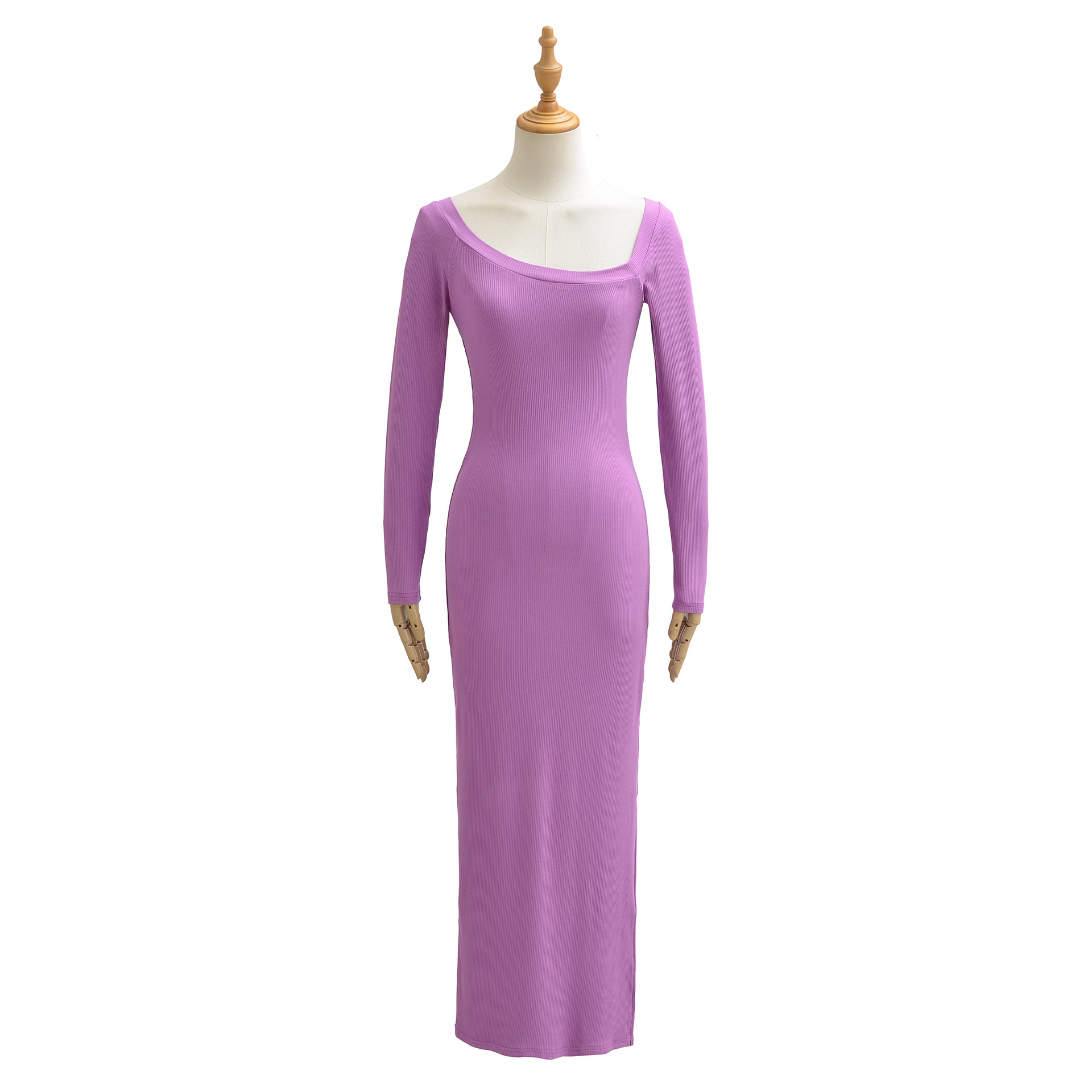 Bodycon Long Sleeve Ribbed Dress - Abito a costine da donna con
