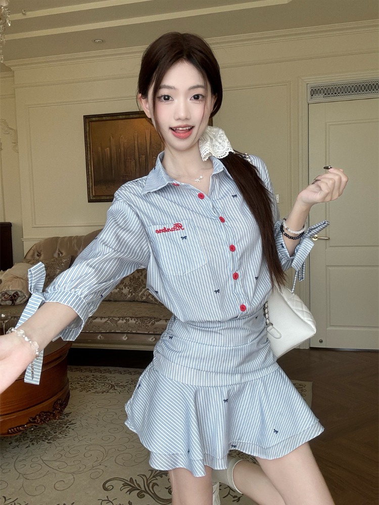 Korean Style A Line Shirt Dress - Abito Camicia a Righe Stile Coreano,