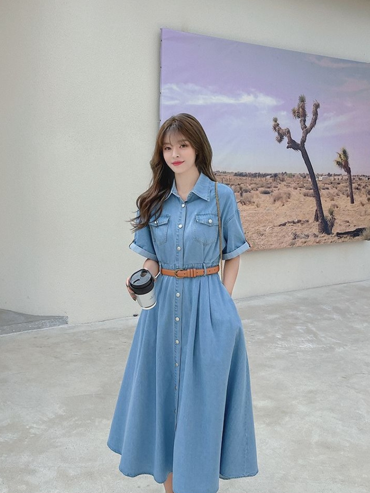 Korean Style A Line Shirt Dress - Abito in denim da donna 2026,