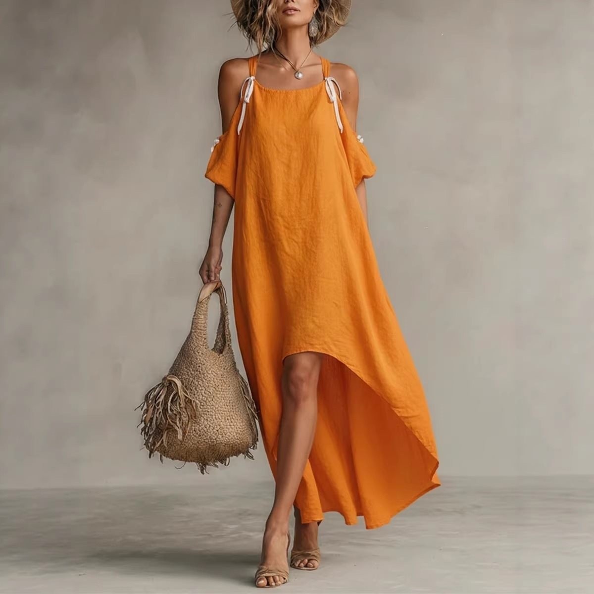 Off Shoulder Puff Sleeve Sundress - Abito Estivo da Donna con Maniche