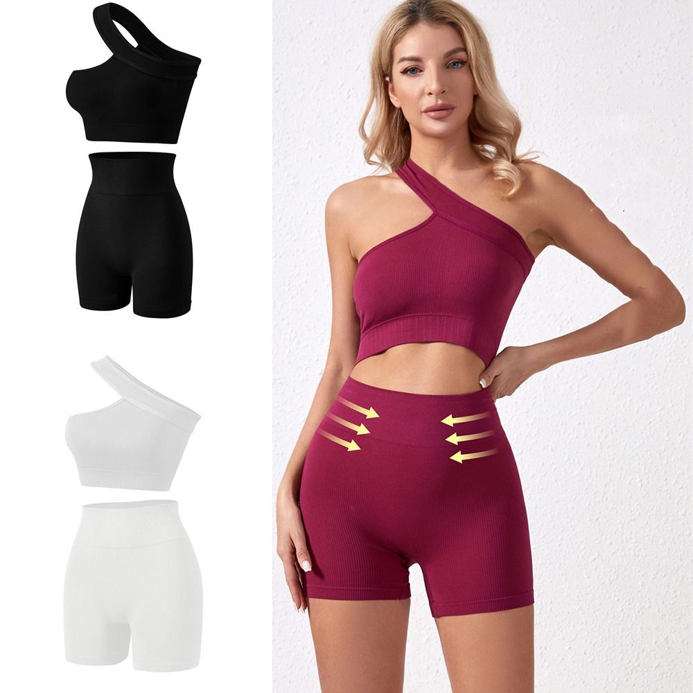 Seamless Ribbed Workout Tank Top - 2 Pezzi Set Sportivo da Donna