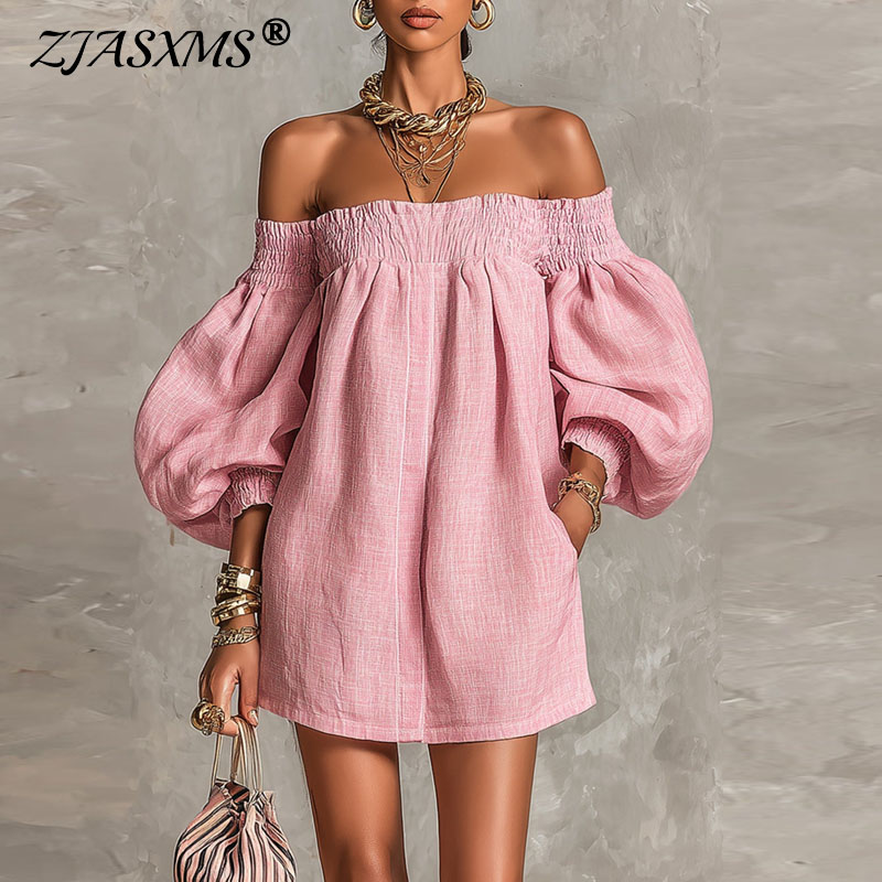 Off Shoulder Puff Sleeve Sundress - Abito Estivo 2026 Nuovo con Spalle