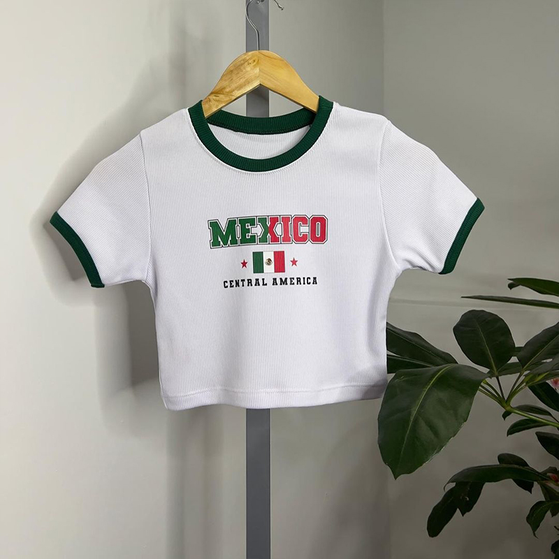 Y2K Graphic Baby Tee Crop - Messico Fairycore Slim T-shirt Sexy Y2K