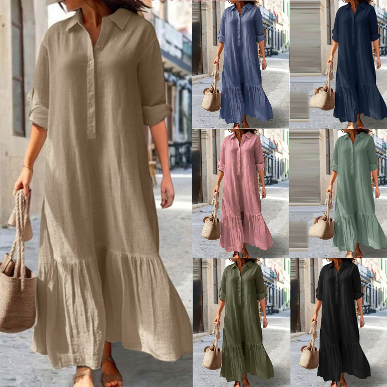 Casual Loose Linen Shirt Dress - Abito camicia da donna in lino