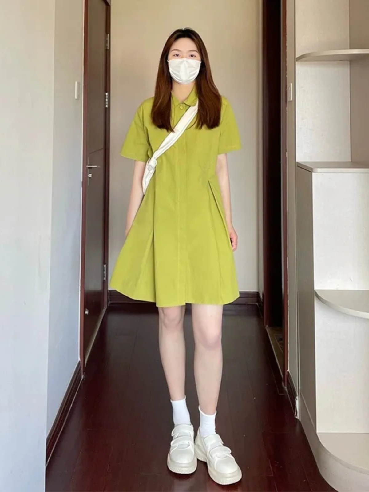 Korean Style A Line Shirt Dress - Abito con Colletto Taglie Forti da