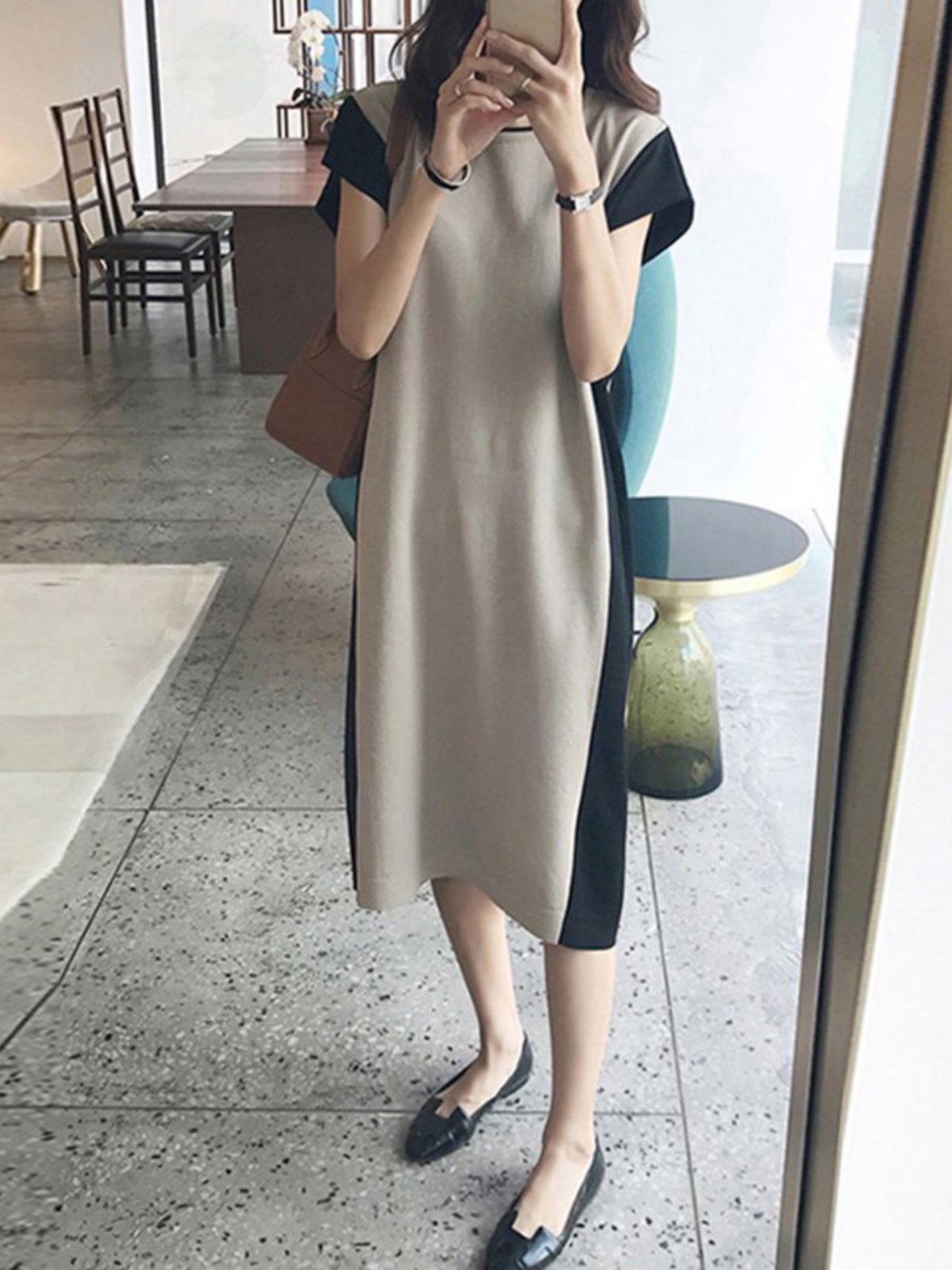 Korean Style A Line Shirt Dress - Abito T-Shirt a Mezza Lunghezza con