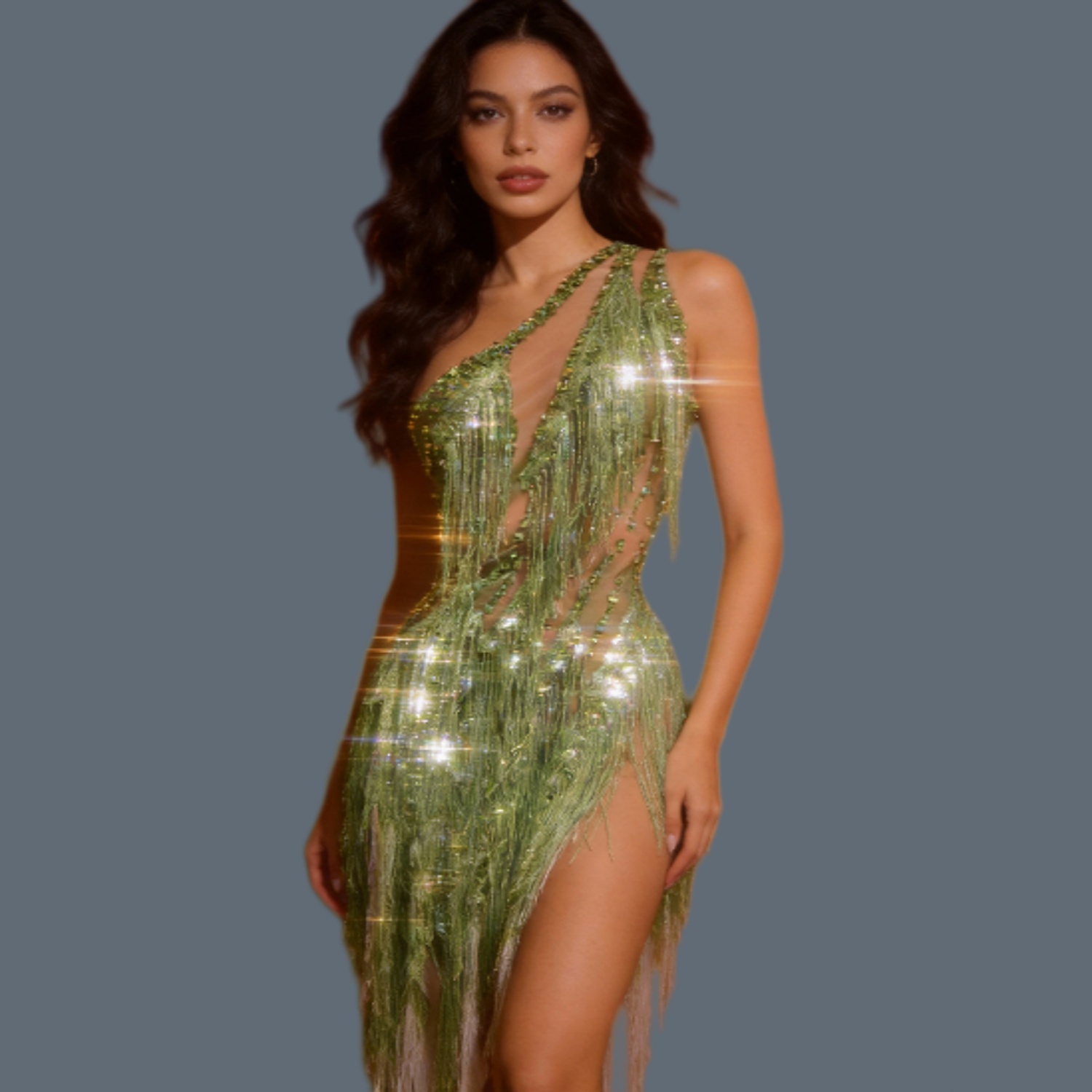 Sparkly Rhinestone Club Party Dress - Abito Mini Sexy da Donna con