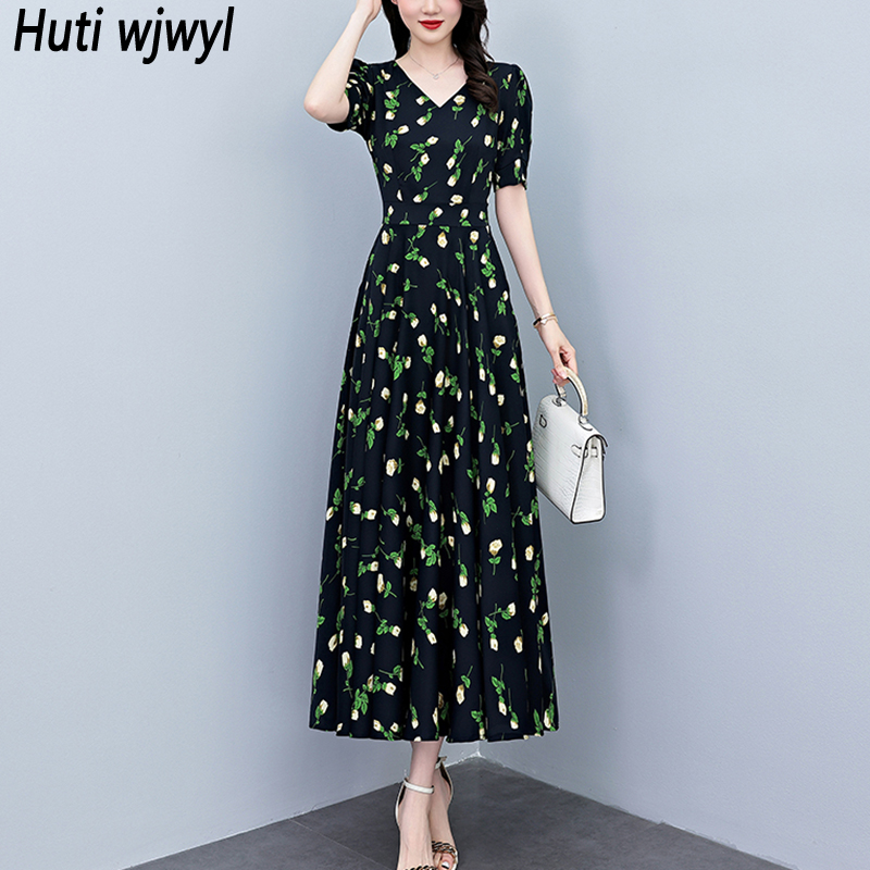 French Vintage Floral Midi Dress - Abito Midi Estivo da Donna a