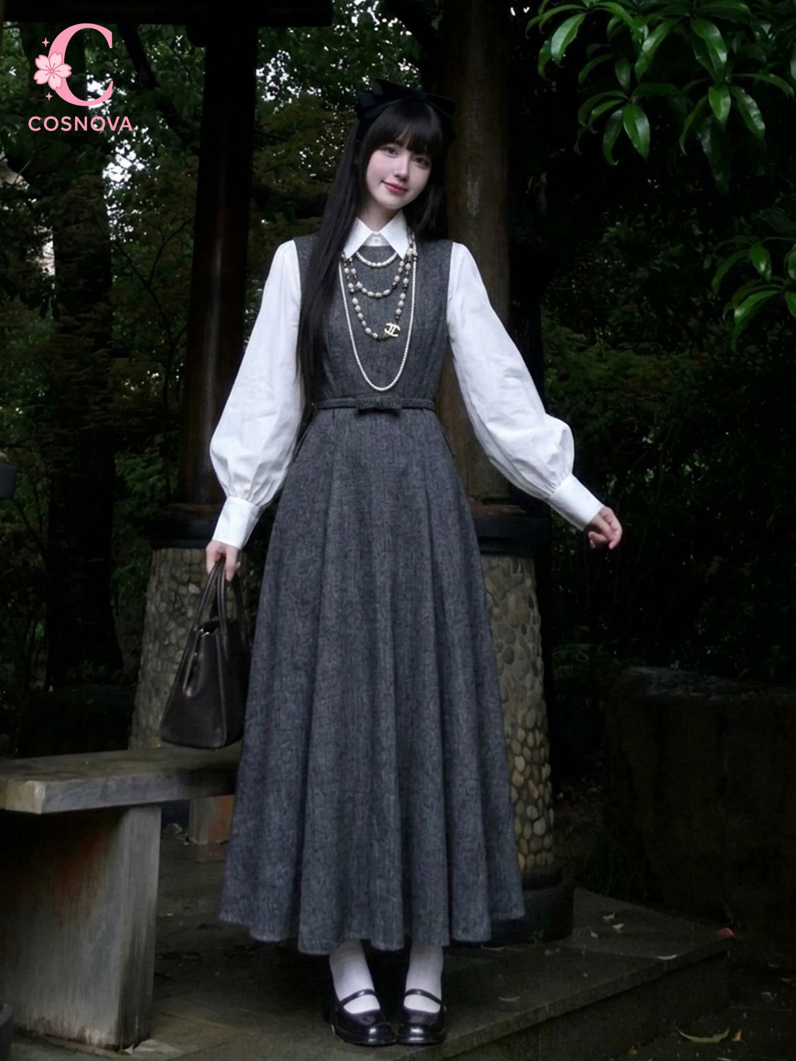Korean Style A Line Shirt Dress - Set Abito 2 Pezzi Stile Hepburn