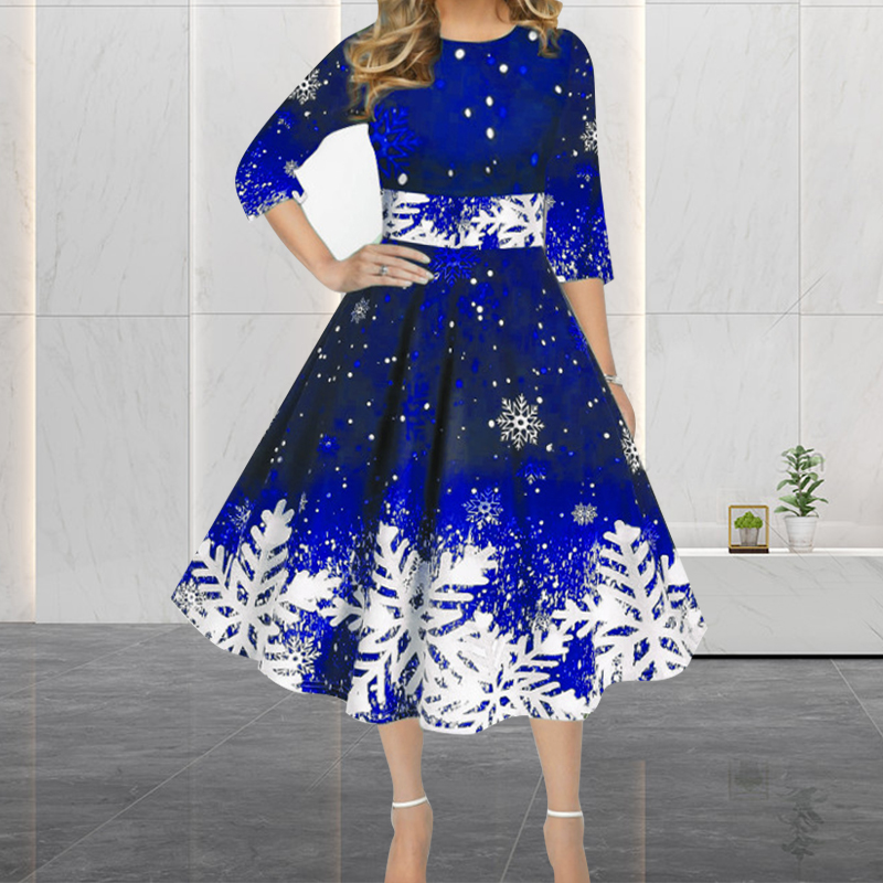 French Vintage Floral Midi Dress - Abiti natalizi invernali da donna Abito