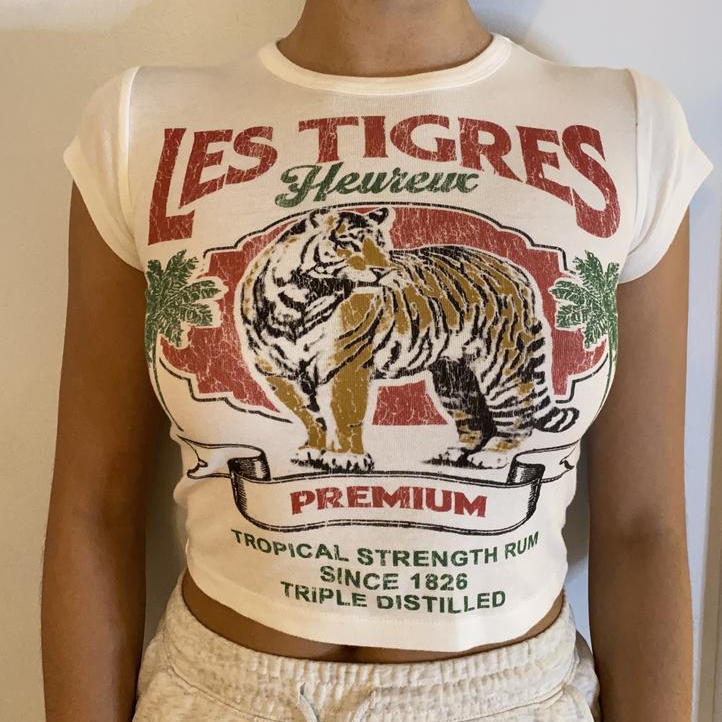 Y2K Graphic Baby Tee Crop - T-shirt Crop Top Y2K con Stampa