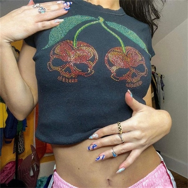 Y2K Graphic Baby Tee Crop - Estetica Punk Slim Emo Ragazze Baby