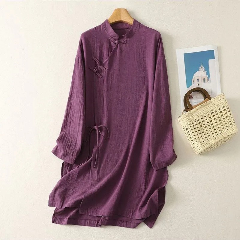 Casual Loose Linen Shirt Dress - Abito Tunica da Donna in Lino