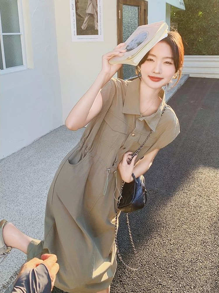 Korean Style A Line Shirt Dress - Abito chemisier casual estivo da donna