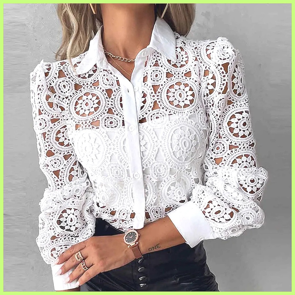 Blouses - Camicia Bianca in Pizzo da Donna