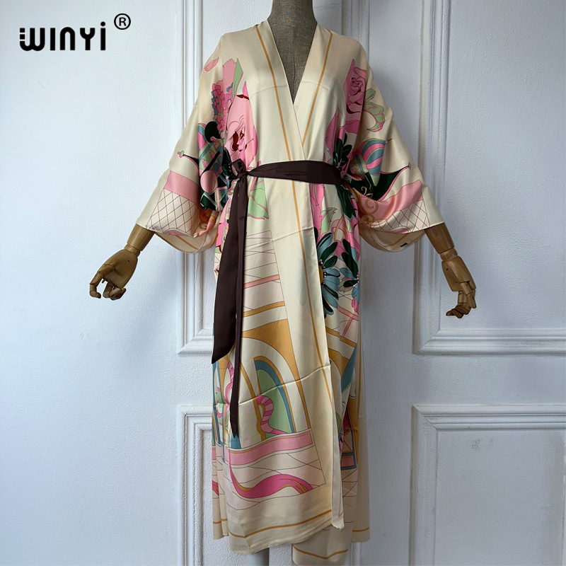Boho Summer Beach Maxi Dress - WINYI Abito Estivo Stampato Stile Kimono