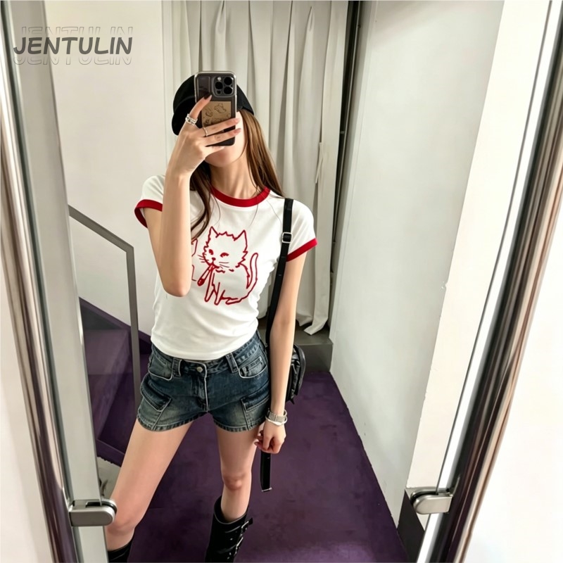 Y2K Graphic Baby Tee Crop - Top Corto Stile Coreano Y2k Anni