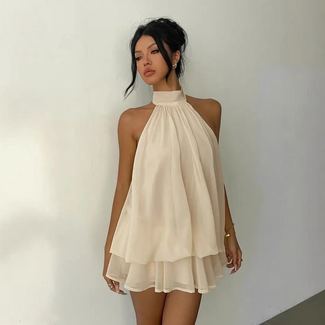 Y2K Backless Halter Mini Dress - Abito da donna con scollo all'americana,