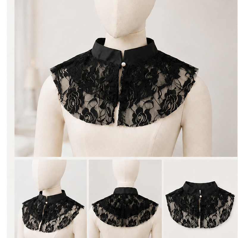 Dresses - Elegante Colletto Finto in Pizzo Floreale
