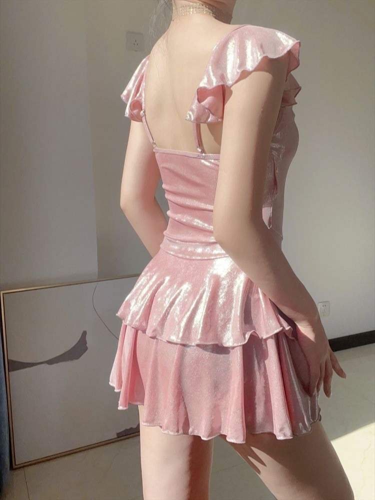 Skirts - Costume da bagno rosa brillante che