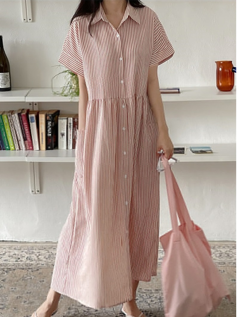 Abito chemisier a righe stile  - Casual Loose Linen Shirt Dress recensione e prezzo