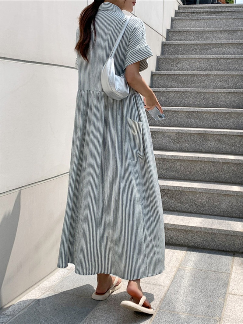 Abito chemisier a righe stile  - Casual Loose Linen Shirt Dress recensione e prezzo