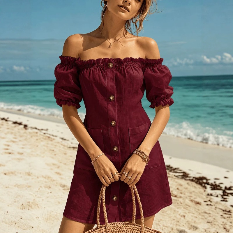 Miniabito da donna con spalle  - Off Shoulder Puff Sleeve Sundress recensione e prezzo