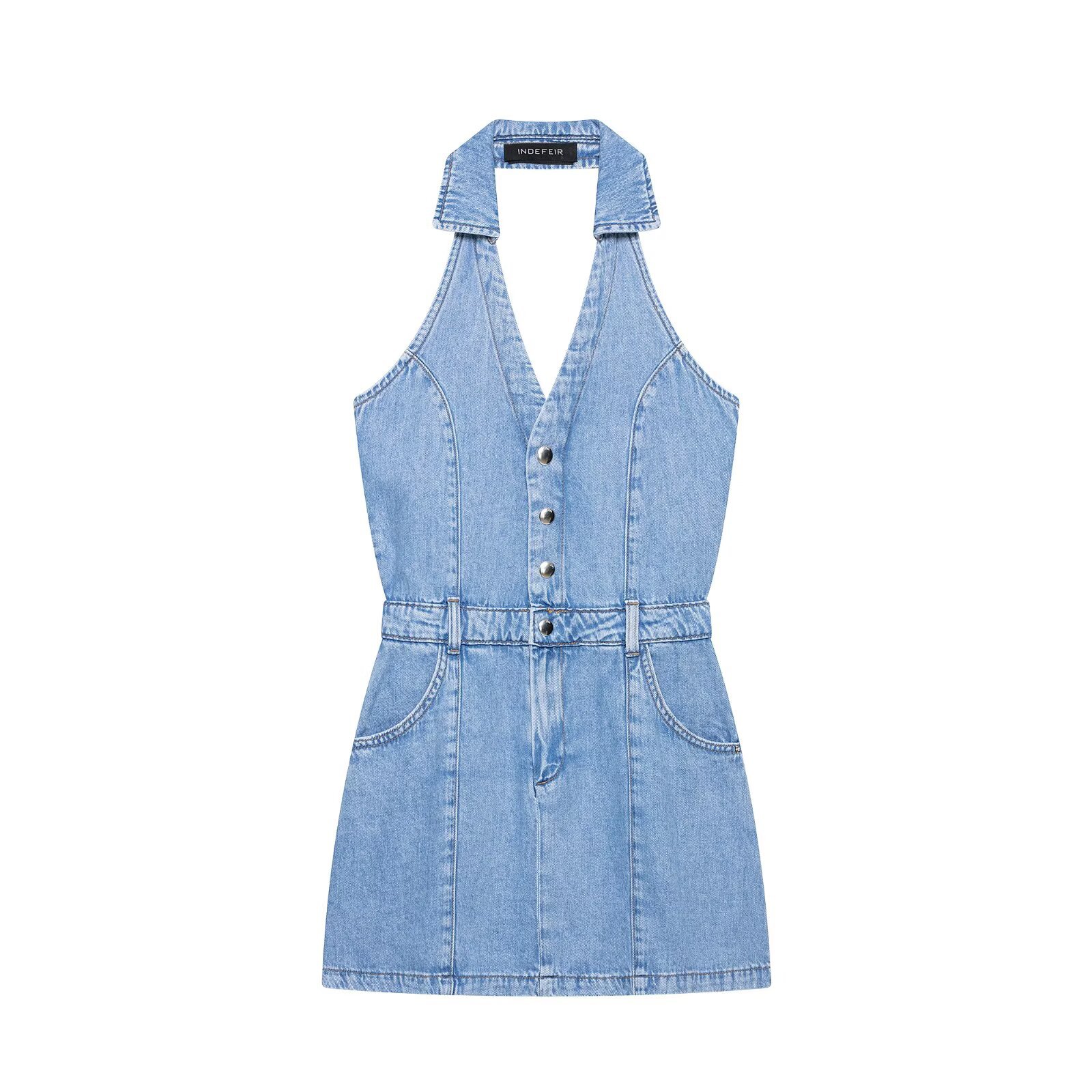 Miniabito in denim Y2K da donn - Y2K Backless Halter Mini Dress recensione e prezzo