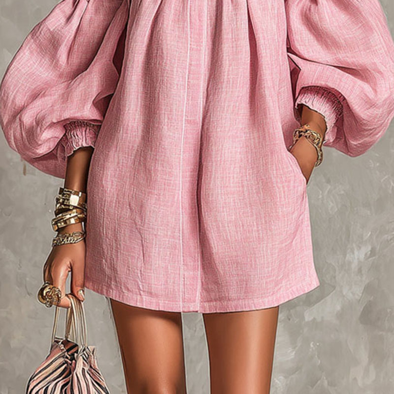 Abito da donna tinta unita con - Off Shoulder Puff Sleeve Sundress recensione e prezzo