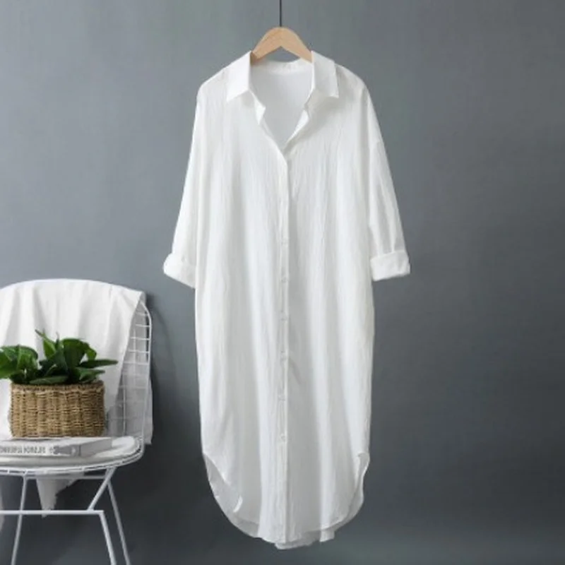 Nuovi Abiti Lunghi da Donna in - Casual Loose Linen Shirt Dress recensione e prezzo