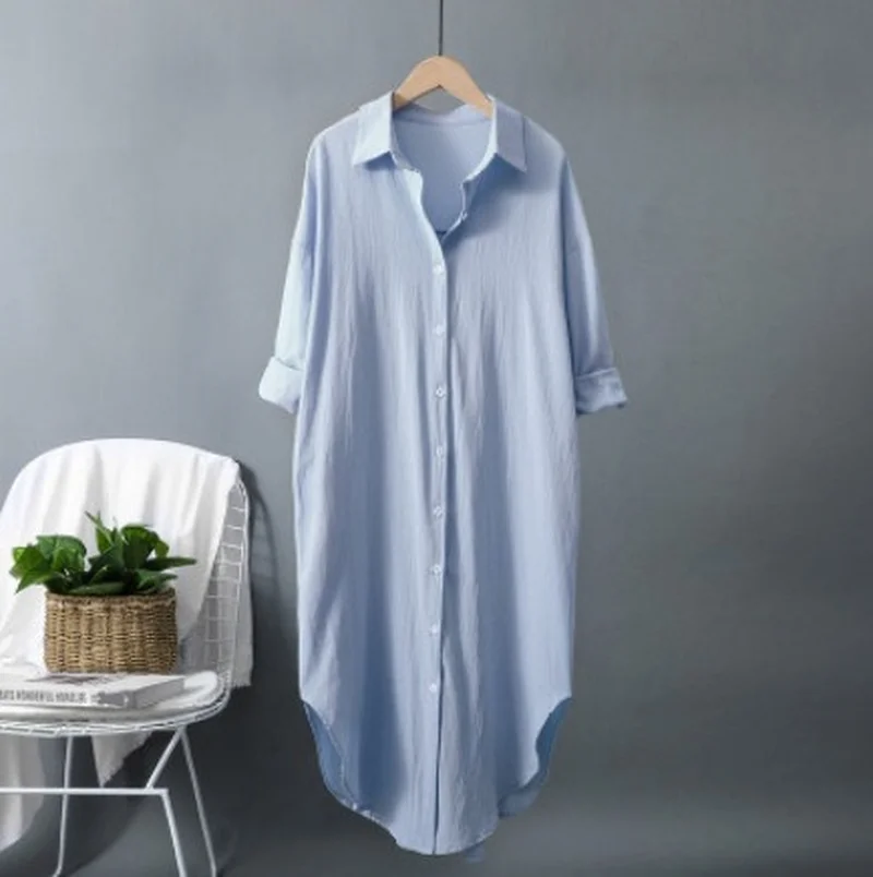 Nuovi Abiti Lunghi da Donna in - Casual Loose Linen Shirt Dress recensione e prezzo