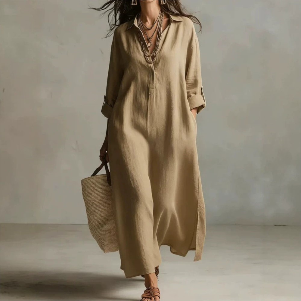 Abito chemisier lungo da donna - Casual Loose Linen Shirt Dress recensione e prezzo