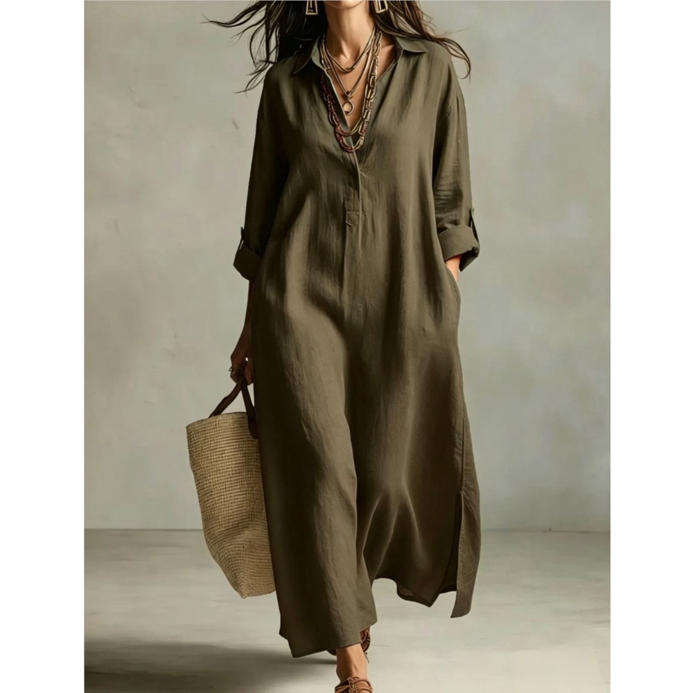 Abito chemisier lungo da donna - Casual Loose Linen Shirt Dress recensione e prezzo