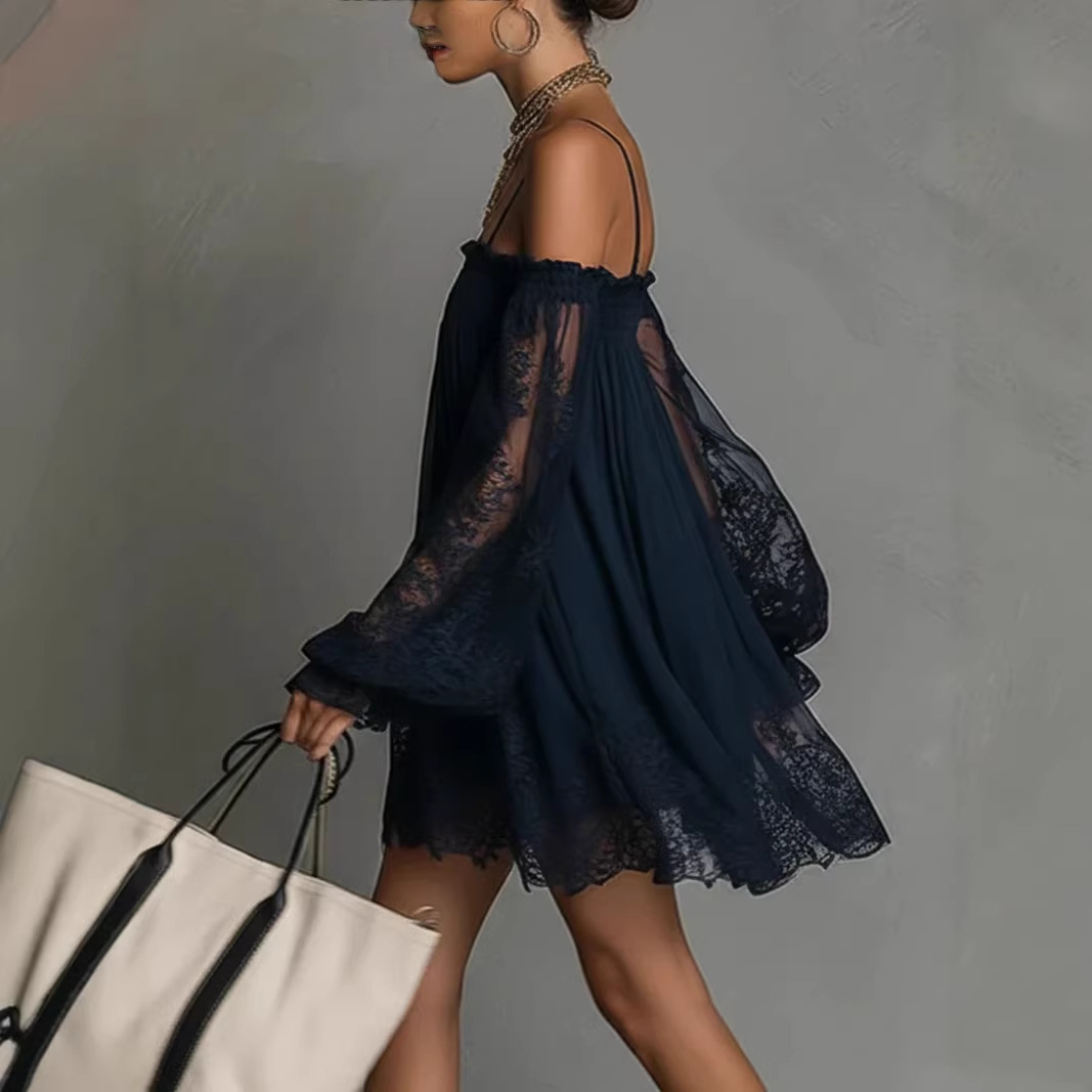 Abito Mini in Pizzo con Spalle - Off Shoulder Puff Sleeve Sundress recensione e prezzo