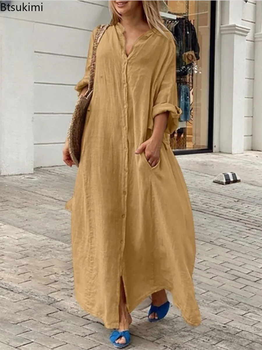 Abito Lungo Casual da Donna in - Casual Loose Linen Shirt Dress recensione e prezzo