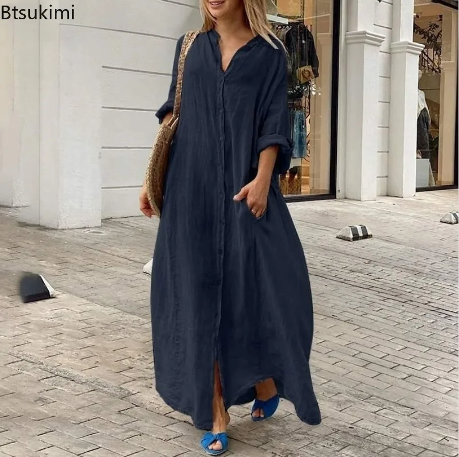 Abito Lungo Casual da Donna in - Casual Loose Linen Shirt Dress recensione e prezzo