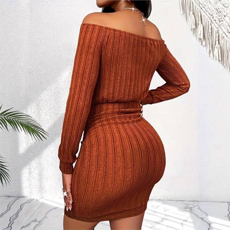 Abito da donna alla moda prima - Bodycon Long Sleeve Ribbed Dress recensione e prezzo