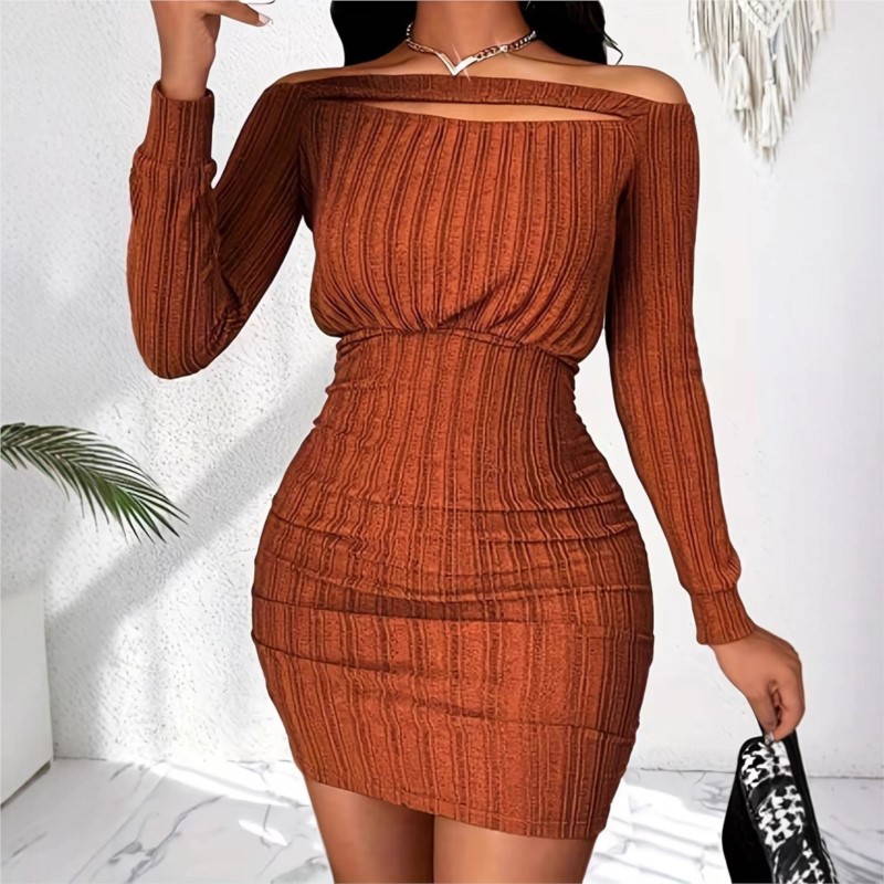 Abito da donna alla moda prima - Bodycon Long Sleeve Ribbed Dress recensione e prezzo