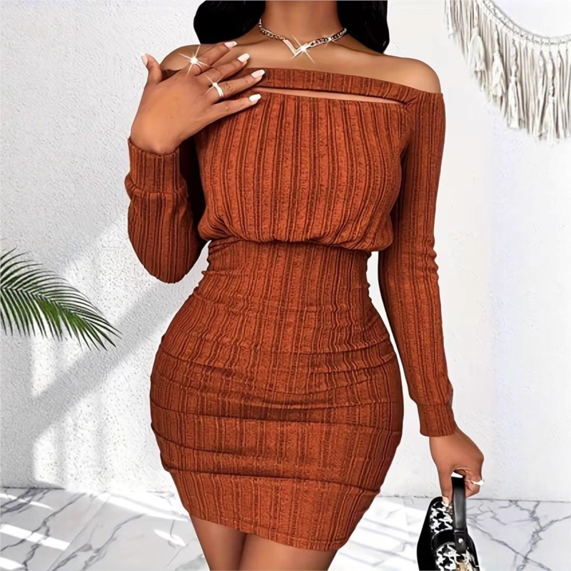 Abito da donna alla moda prima - Bodycon Long Sleeve Ribbed Dress recensione e prezzo