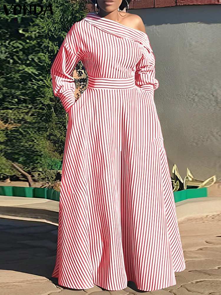 VONDA 2024 abito lungo a righe - Off Shoulder Puff Sleeve Sundress recensione e prezzo