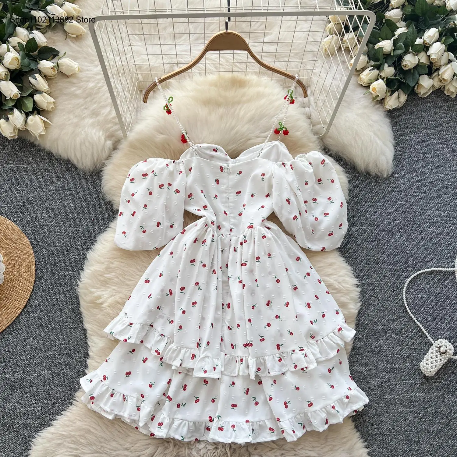 Abito dolce con stampa con man - Off Shoulder Puff Sleeve Sundress recensione e prezzo