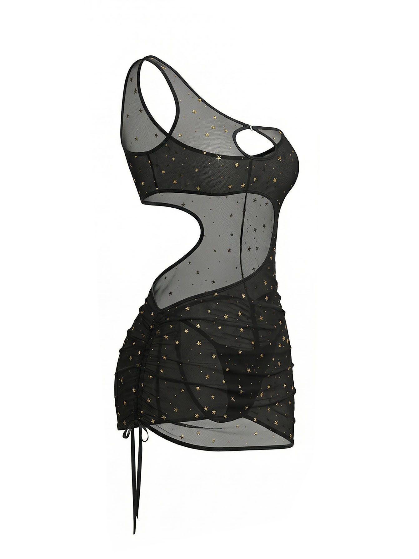 Mini Abito Nero Monospalla con - Sexy Mesh Sheer Bodycon Dress recensione e prezzo