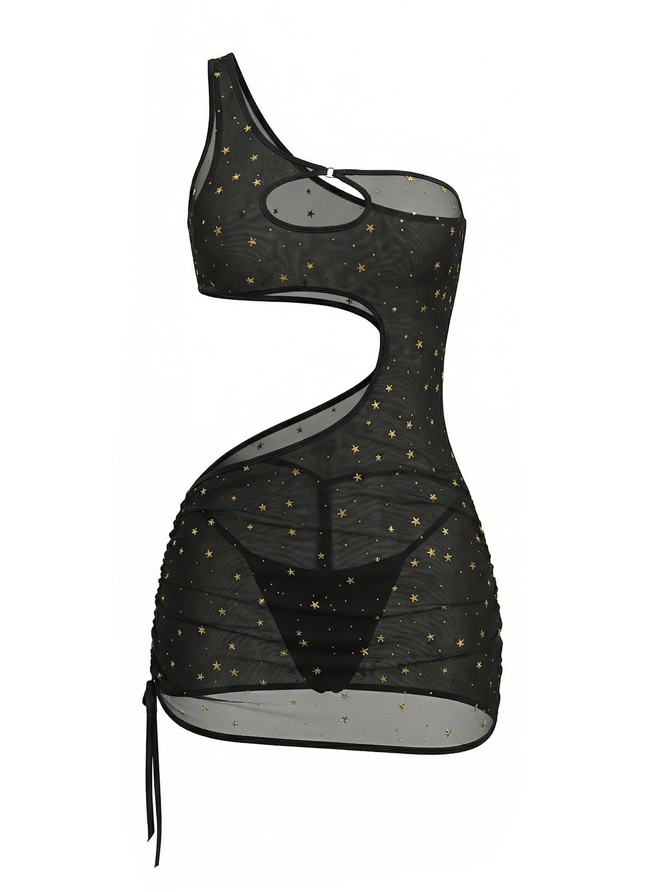 Mini Abito Nero Monospalla con - Sexy Mesh Sheer Bodycon Dress recensione e prezzo