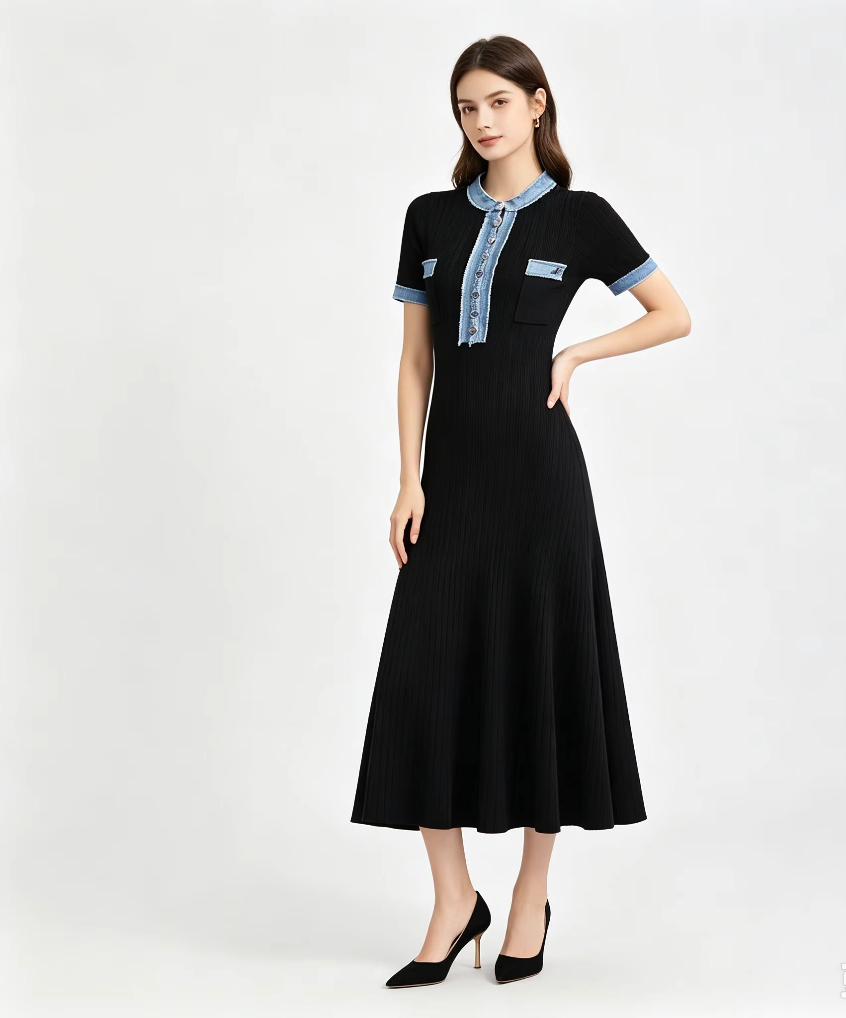 Abito lungo a sirena in maglia - Bodycon Long Sleeve Ribbed Dress recensione e prezzo