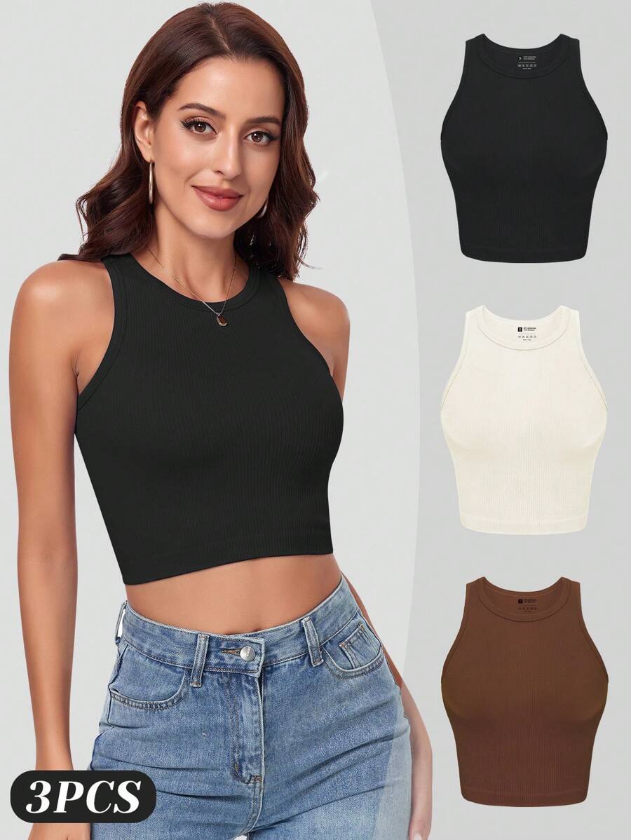 VVX Set di 3 Top Crop da Donna - Seamless Ribbed Workout Tank Top recensione e prezzo