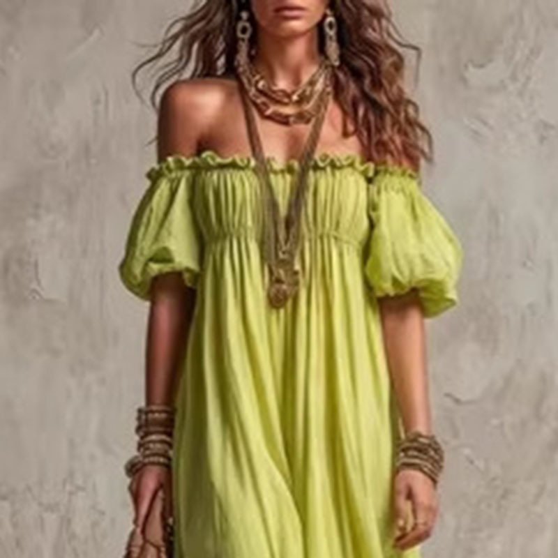 Abito lungo estivo da donna co - Off Shoulder Puff Sleeve Sundress recensione e prezzo