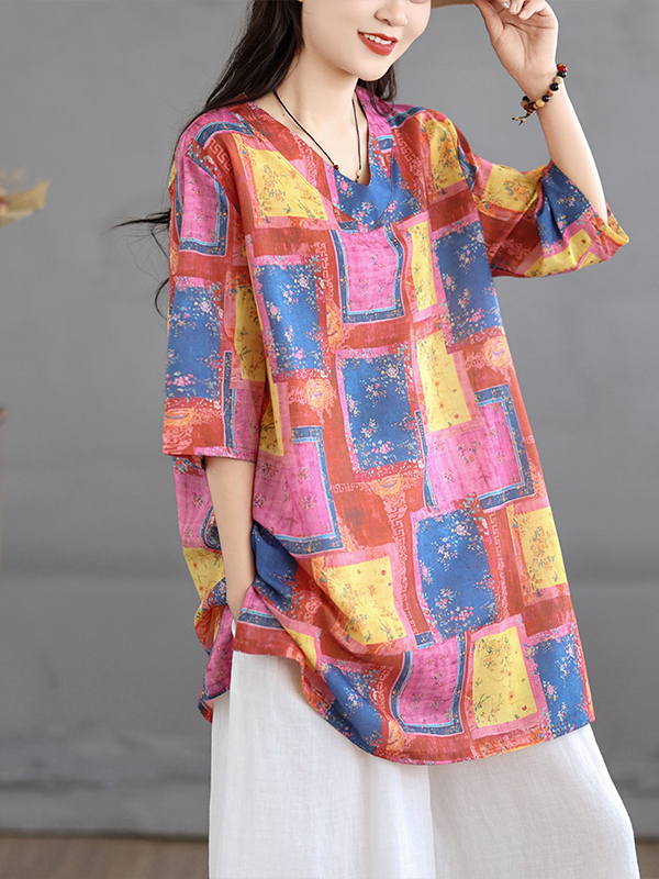 Top Casual in Lino Stampato, S - Casual Loose Linen Shirt Dress recensione e prezzo