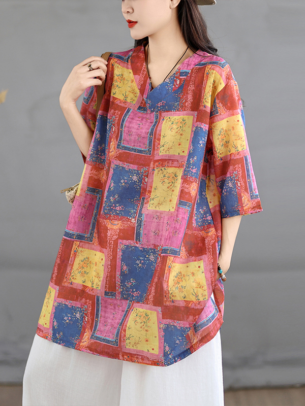 Top Casual in Lino Stampato, S - Casual Loose Linen Shirt Dress recensione e prezzo