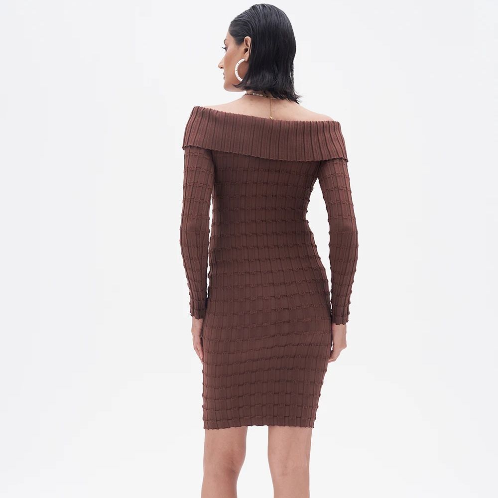 2025 Sexy increspato Slash spa - Bodycon Long Sleeve Ribbed Dress recensione e prezzo